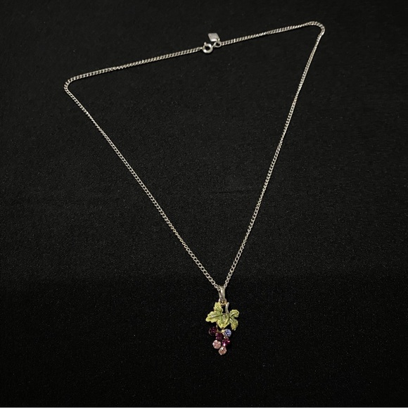 Sarah Coventry Jewelry - Vintage Sarah Cov Necklace with Green Leaf+Purple Gem Grape Cluster Pendant